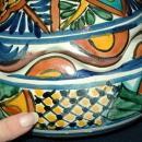 Very Old Talavera Lidded Bowl with Scalloped Edges Old Mexican Pottery