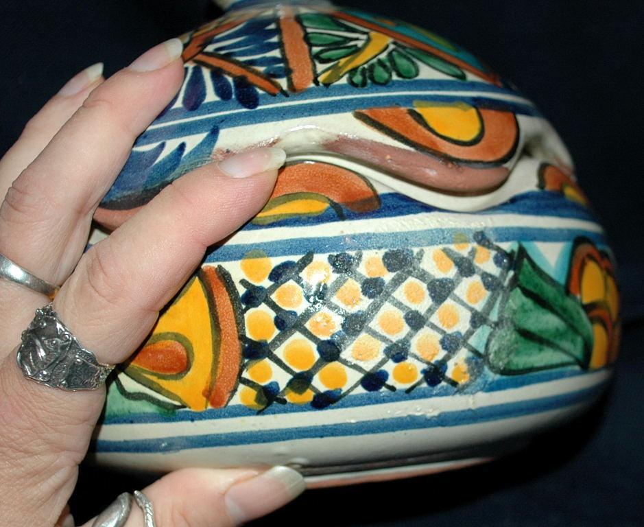 Very Old Talavera Lidded Bowl with Scalloped Edges Old Mexican Pottery