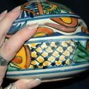 Very Old Talavera Lidded Bowl with Scalloped Edges Old Mexican Pottery