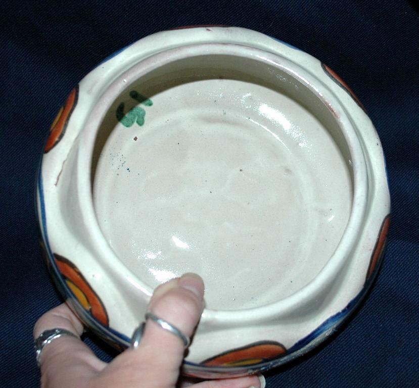 Very Old Talavera Lidded Bowl with Scalloped Edges Old Mexican Pottery