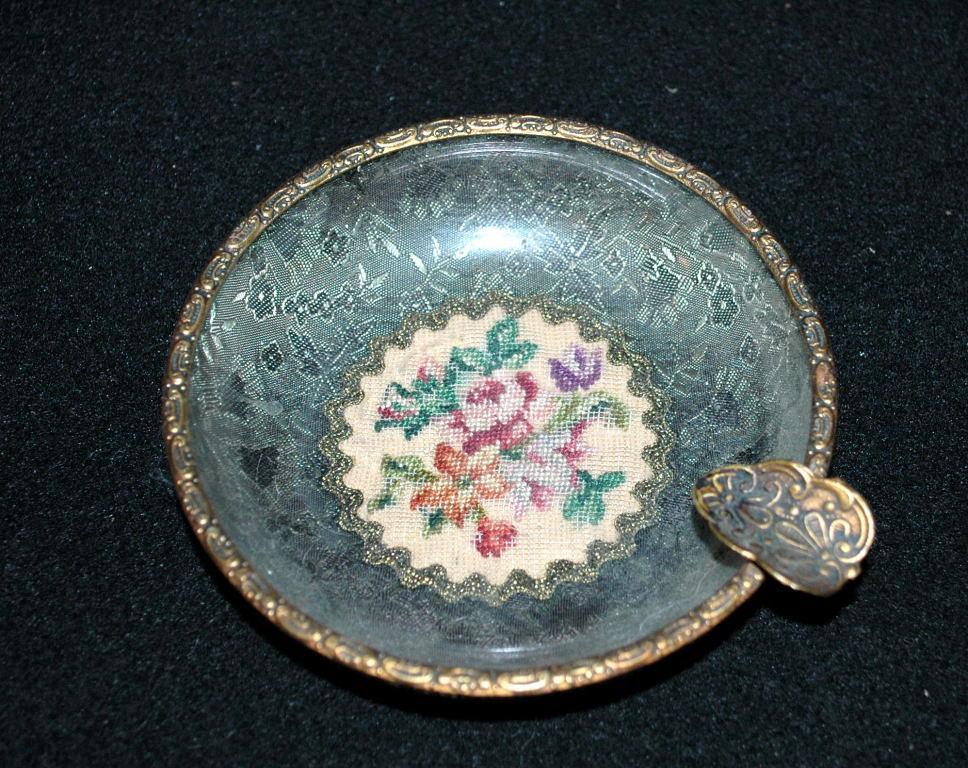 Beautiful Fine Needle Point and Tapestry Glass Lined Ashtray