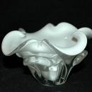 Murano Cased Glass White Bowl Lobed Ruffles