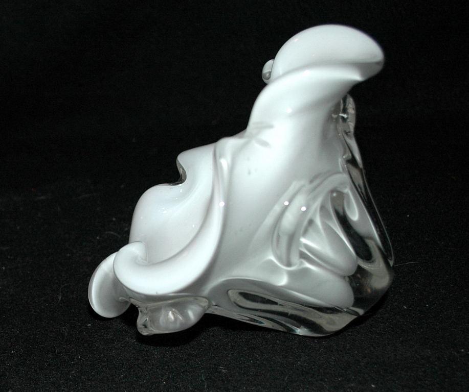 Murano Cased Glass White Bowl Lobed Ruffles