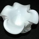 Murano Cased Glass White Bowl Lobed Ruffles