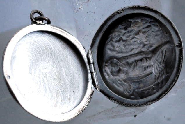 Antique Sterling Silver Locket with Reclining Lady on the Moon- European Hallmarked / Art Nouveau