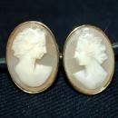 Large 14K Gold Carved Shell Cameo Earrings