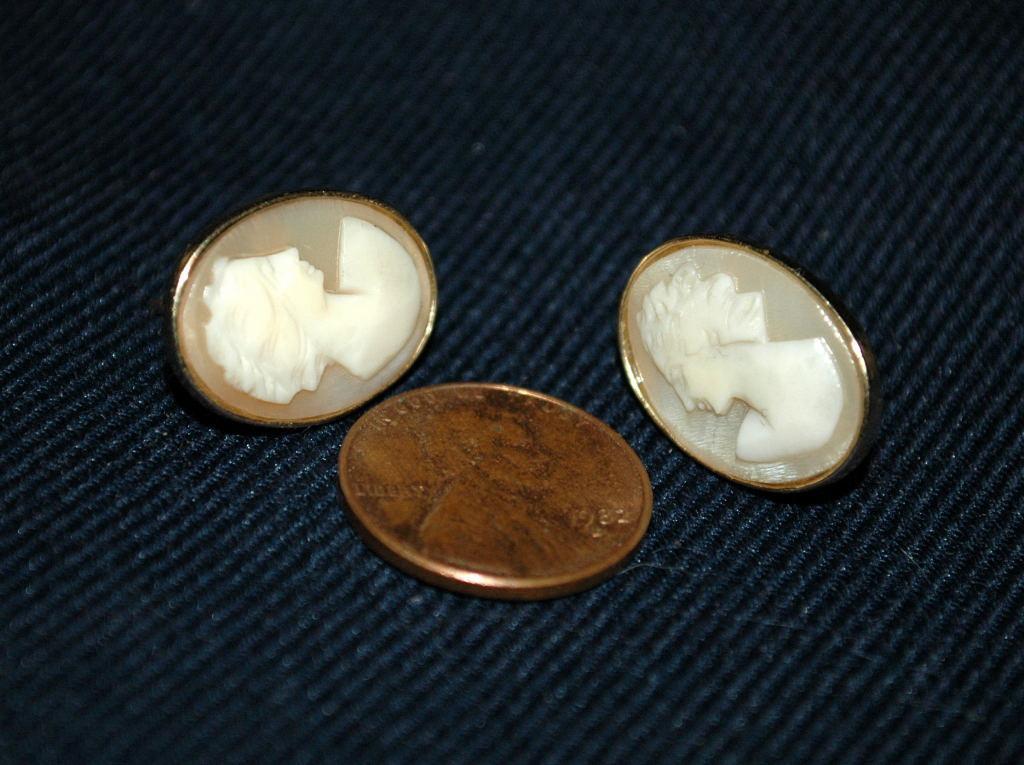 Large 14K Gold Carved Shell Cameo Earrings