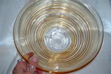 Blown Glass Serving or Fruit Bowl Peach - Amber glass with Rings