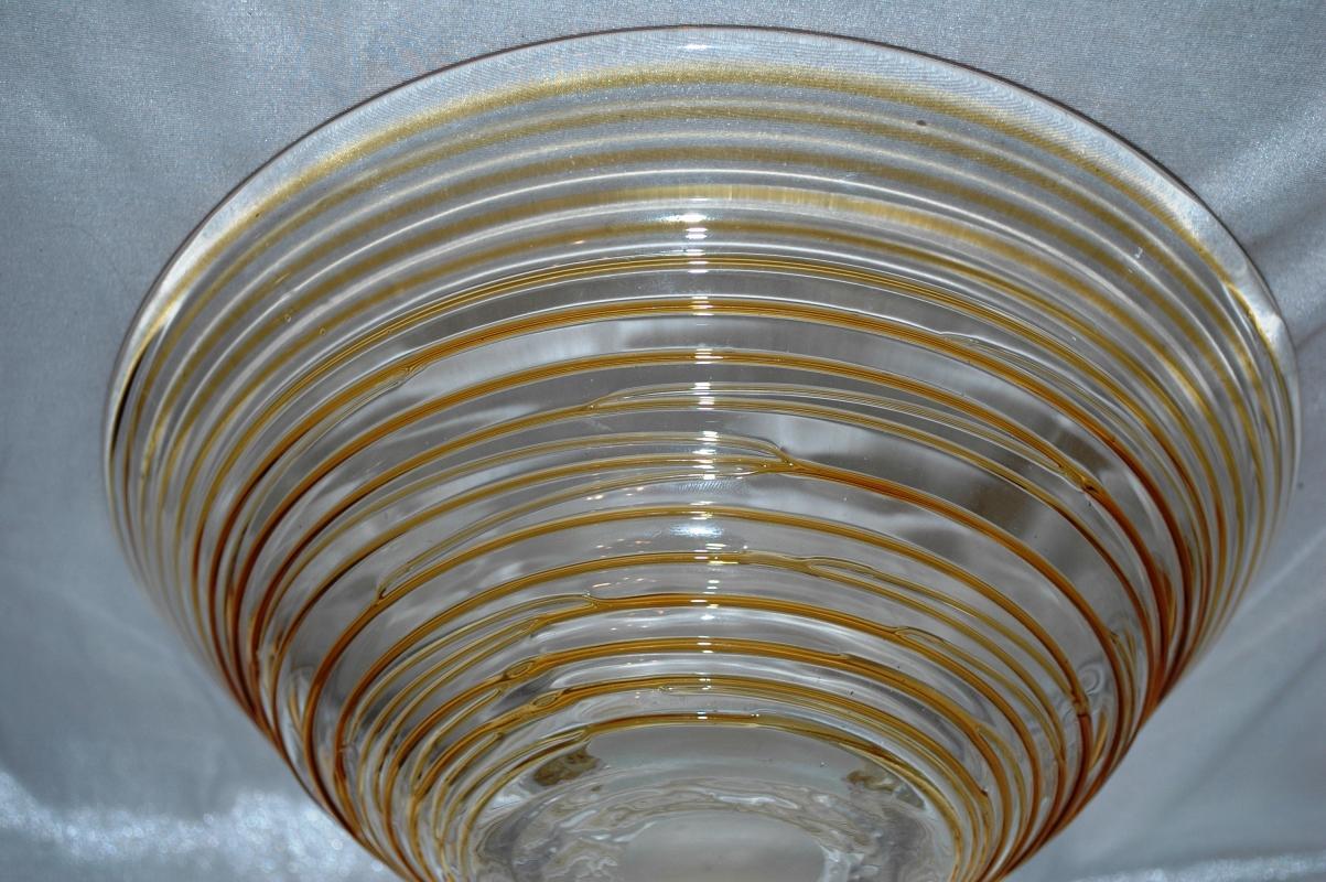 Blown Glass Serving or Fruit Bowl Peach - Amber glass with Rings