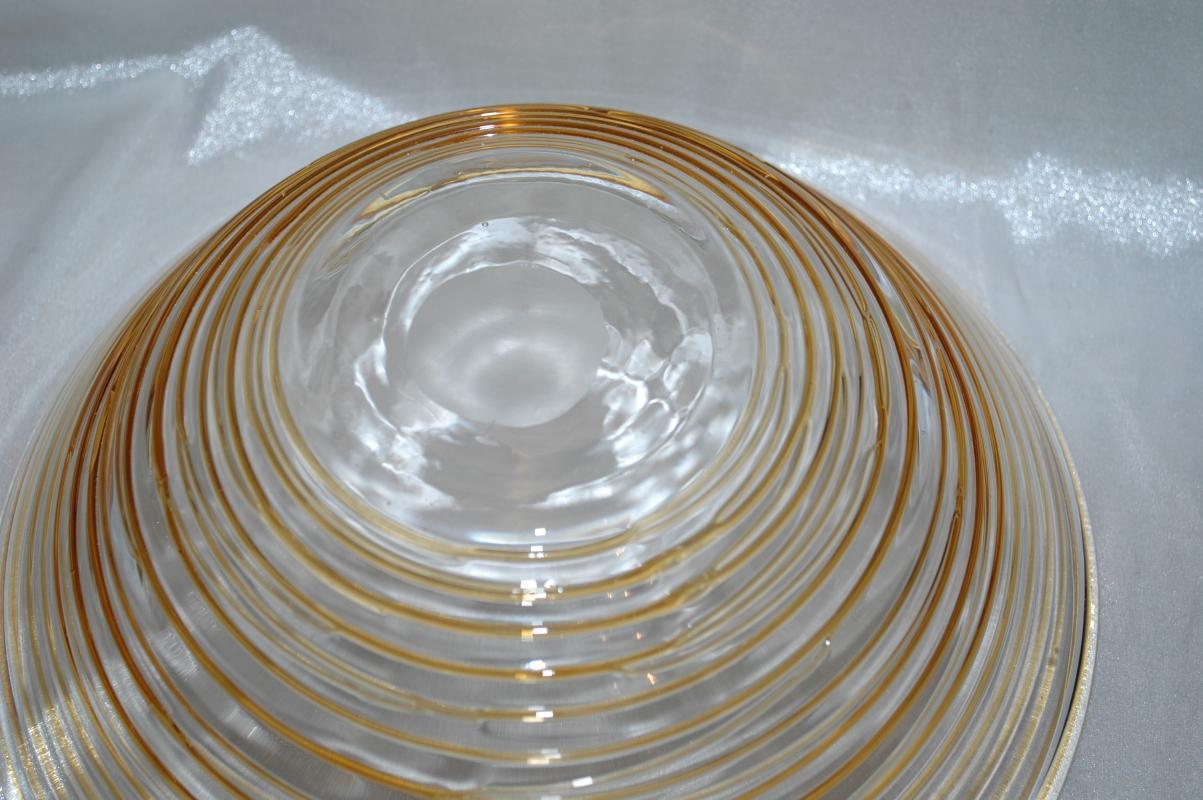 Blown Glass Serving or Fruit Bowl Peach - Amber glass with Rings
