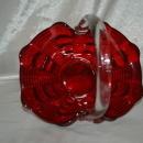 Red Art Glass Basket with Applied Clear Handle with D F Marked on Handle