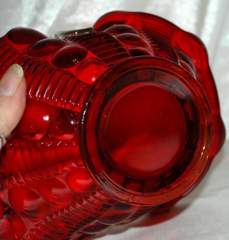 TIARA DEWDROP RUBY RED GLASS BRIDES BASKET DOT & RIB APPLIED HANDLE SIGNED