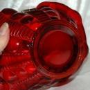 Red Art Glass Basket with Applied Clear Handle with D F Marked on Handle