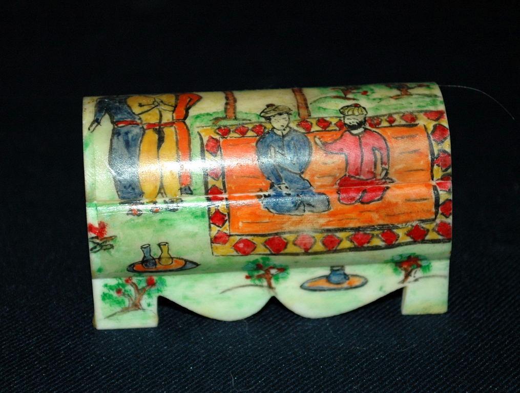Hand Painted on Camel Bone Persian Trinket Casket or Box