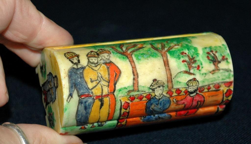 Hand Painted on Camel Bone Persian Trinket Casket or Box