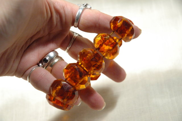 Big Chunky-Faceted Amber Links Bracelet