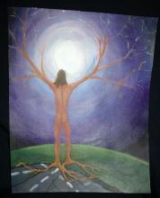 Surreal Painting Naked Tree-Man , Artist Signed