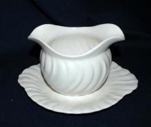 Franciscan Ware Coronado Swirl - Matte White - Very Nice Gravy Boat With Attached Plate