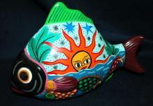 Mexican Talavera Story Fish Sun Pottery Sculpture Decor Hand Painted