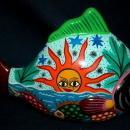 Mexican Talavera Story Fish Sun Pottery Sculpture Decor Hand Painted