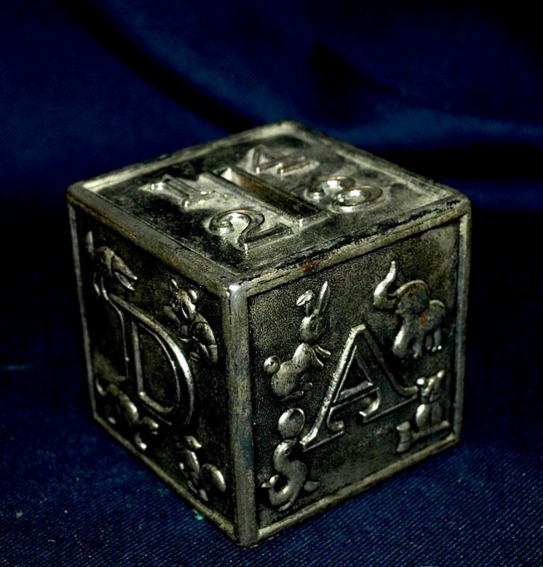 ABC 123 Block Silver Plated Coin Bank - Raimond Japan Vintage