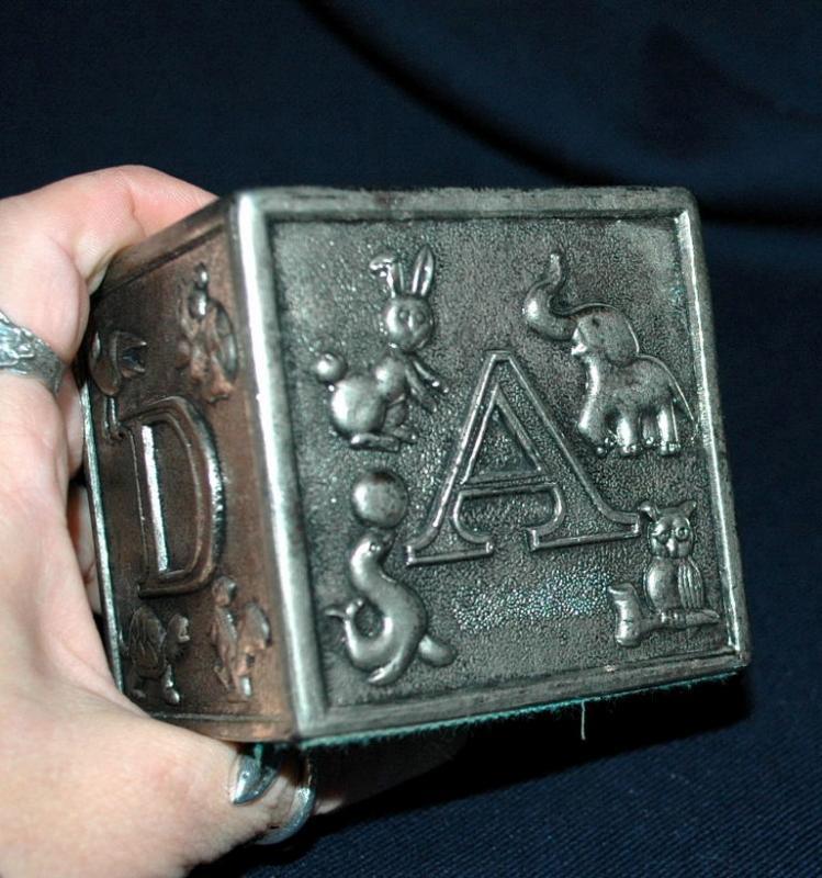 ABC 123 Block Silver Plated Coin Bank - Raimond Japan Vintage