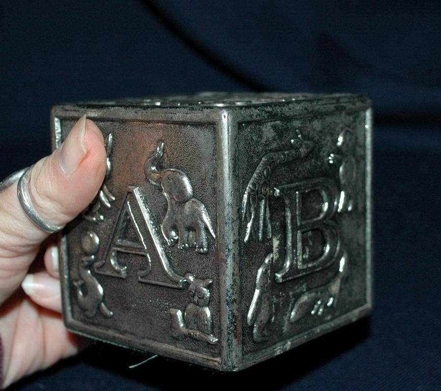 ABC 123 Block Silver Plated Coin Bank - Raimond Japan Vintage