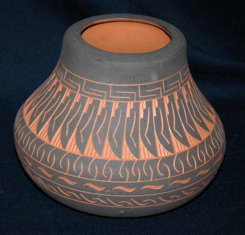 Incised Navajo Indian Pottery Vase Signed Woods & Numbered