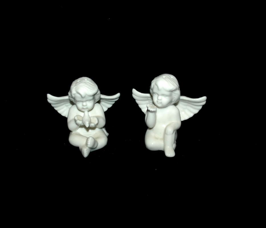 Pair of White Porcelain Cherub Angel Salt Pepper Shakers