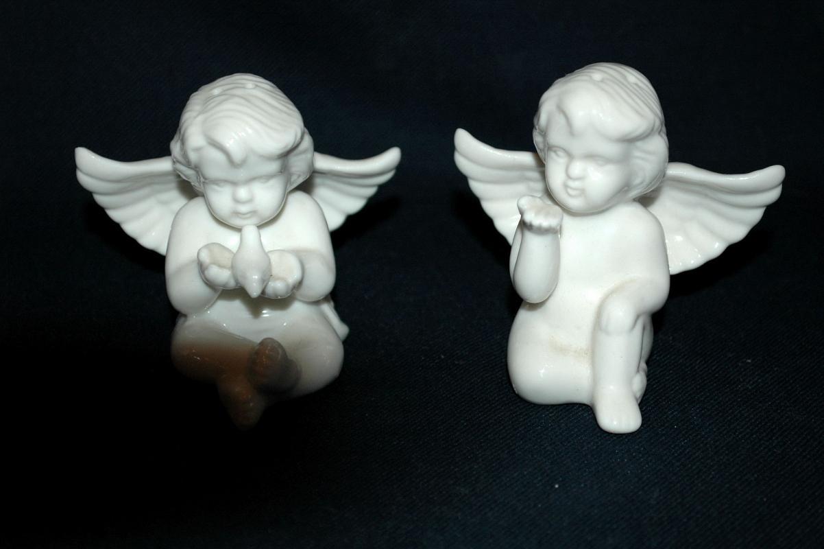 Pair of White Porcelain Cherub Angel Salt Pepper Shakers