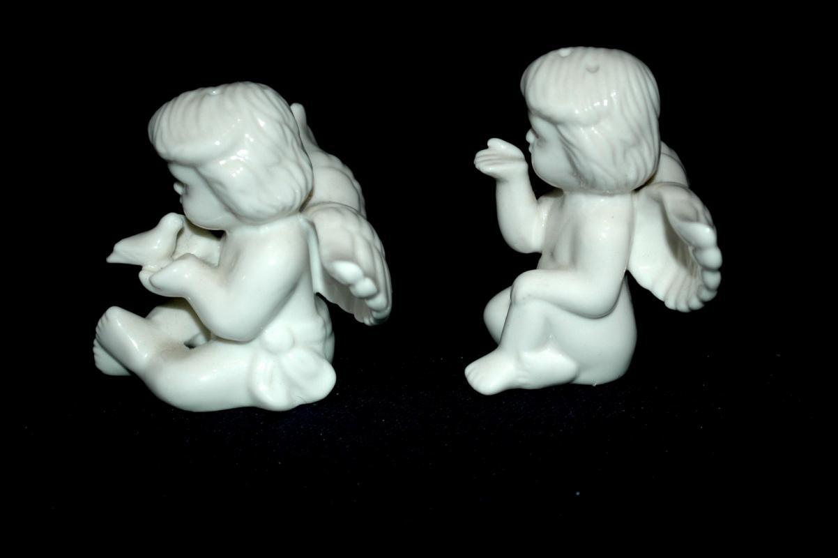 Pair of White Porcelain Cherub Angel Salt Pepper Shakers
