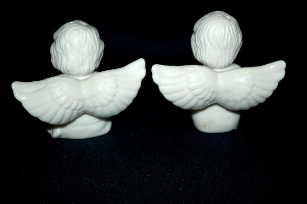 Pair of White Porcelain Cherub Angel Salt Pepper Shakers