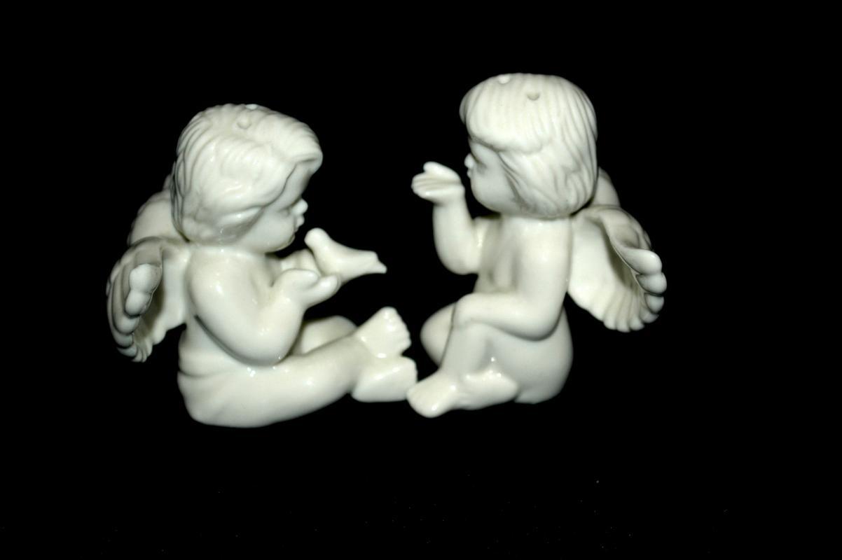 Pair of White Porcelain Cherub Angel Salt Pepper Shakers