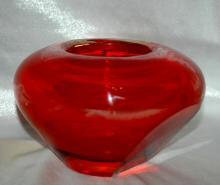 ORANGE ART GLASS SOMMERSO BOWL or Pot Faceted on 2 sides