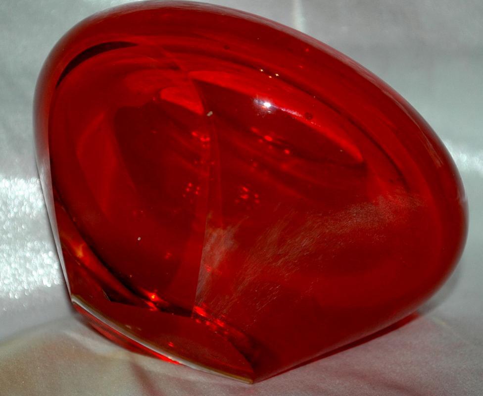 ORANGE ART GLASS SOMMERSO BOWL or Pot Faceted on 2 sides