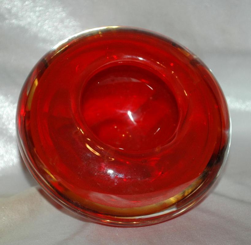 ORANGE ART GLASS SOMMERSO BOWL or Pot Faceted on 2 sides