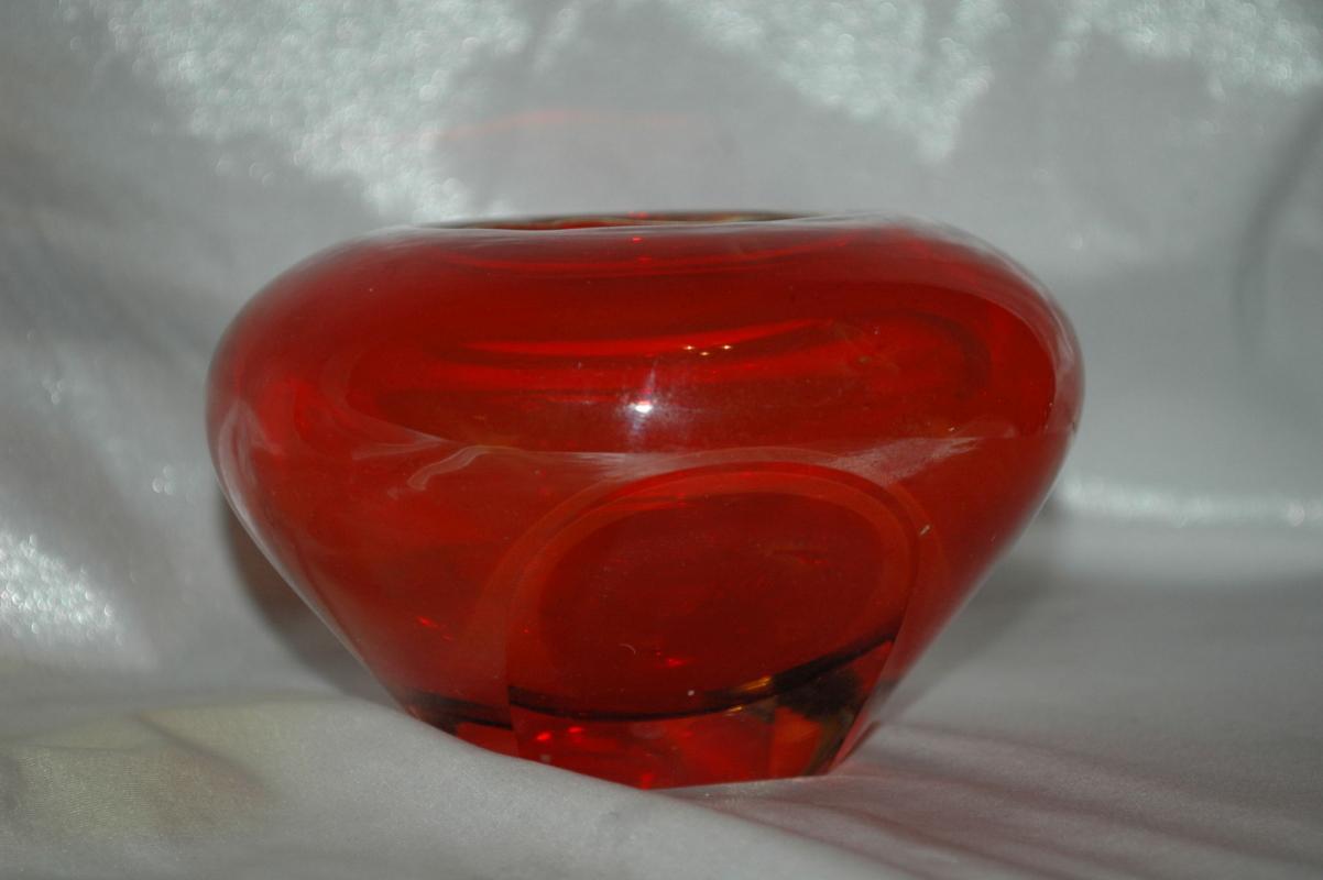 ORANGE ART GLASS SOMMERSO BOWL or Pot Faceted on 2 sides