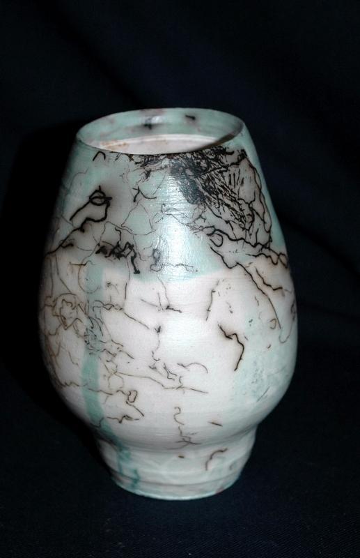 Blue and White Horse Hair StonewarePottery Vase signed