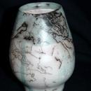 Blue and White Horse Hair StonewarePottery Vase signed
