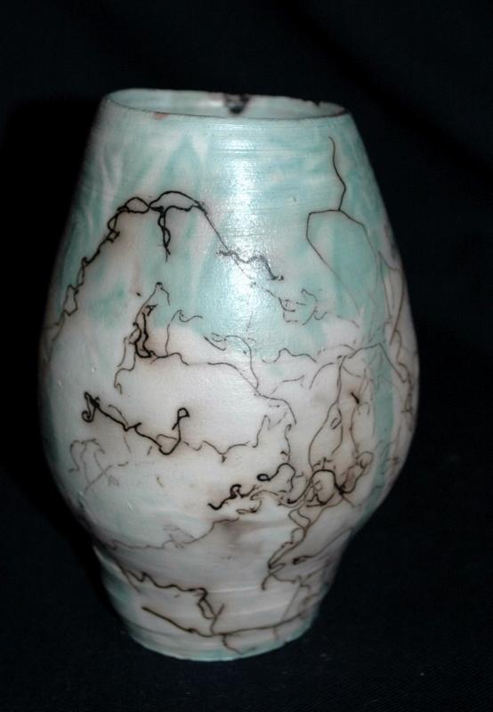 Blue and White Horse Hair StonewarePottery Vase signed