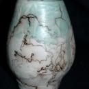 Blue and White Horse Hair StonewarePottery Vase signed