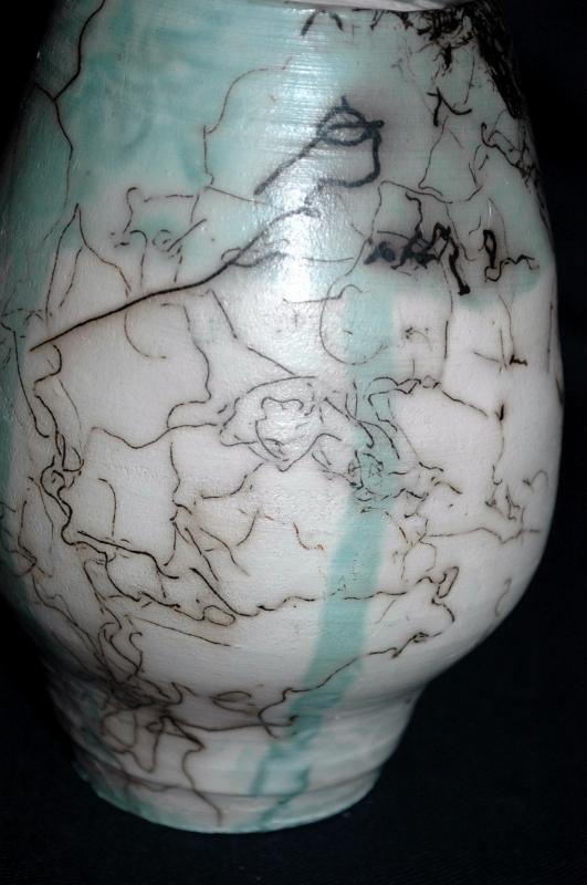 Blue and White Horse Hair StonewarePottery Vase signed