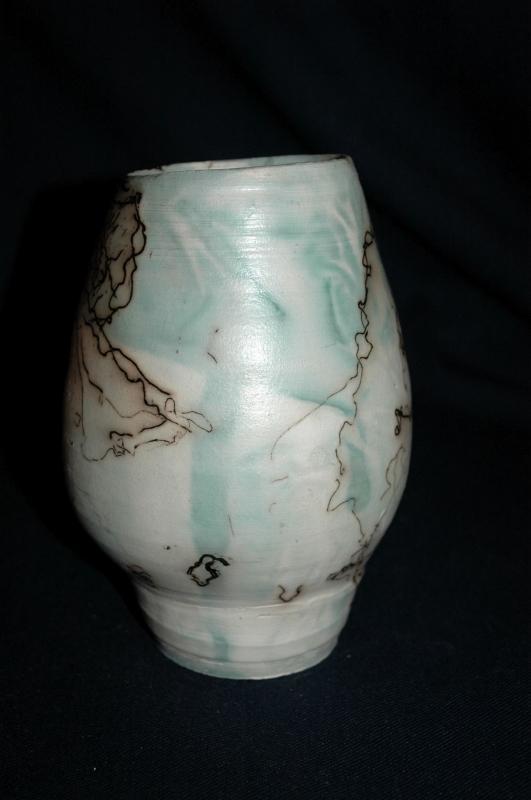 Blue and White Horse Hair StonewarePottery Vase signed