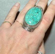 Sterling Turquoise Ring, Enormous, Oversized, Handcrafted