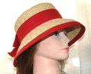 Adorable Straw Bucket Hat with Red Bow Band and Trim *PRICE REDUCTION!*