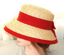 Adorable Straw Bucket Hat with Red Bow Band and Trim *PRICE REDUCTION!*