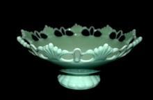 Westmoreland Elegant Jadeite Glass Footed Bowl Compote Open Work, Fan Detail
