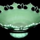 Westmoreland Elegant Jadeite Glass Footed Bowl Compote Open Work, Fan Detail
