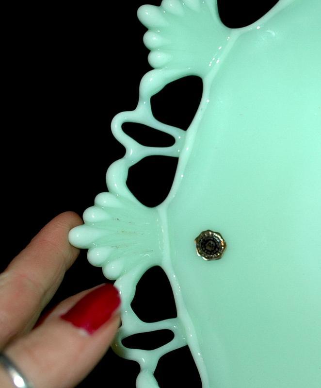 Westmoreland Elegant Jadeite Glass Footed Bowl Compote Open Work, Fan Detail