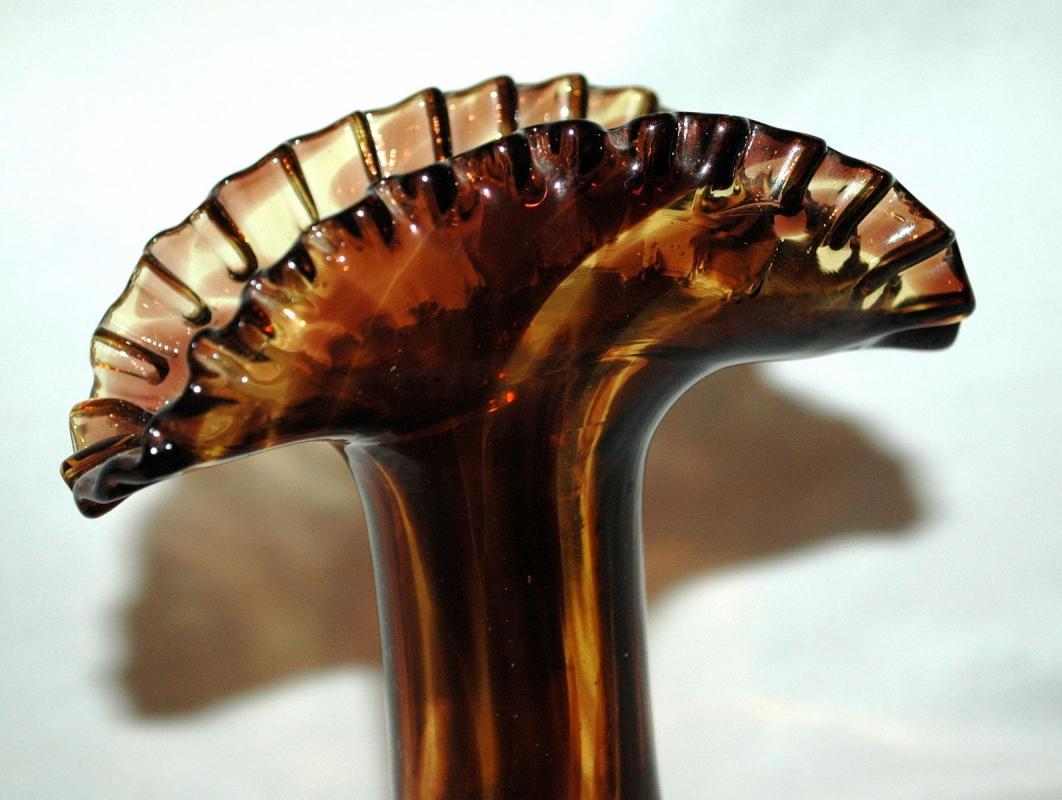 Empoli Tortoise Glass Vase with Crimped Top Mid Century Modernist